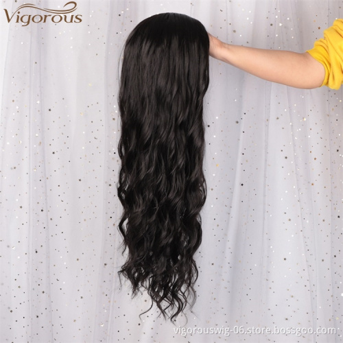 Vigorous Daily Use Women hair Long Wavy Middle Part Synthetic Black For Black Women Heat Resistant Fiber Wigs Wholesale